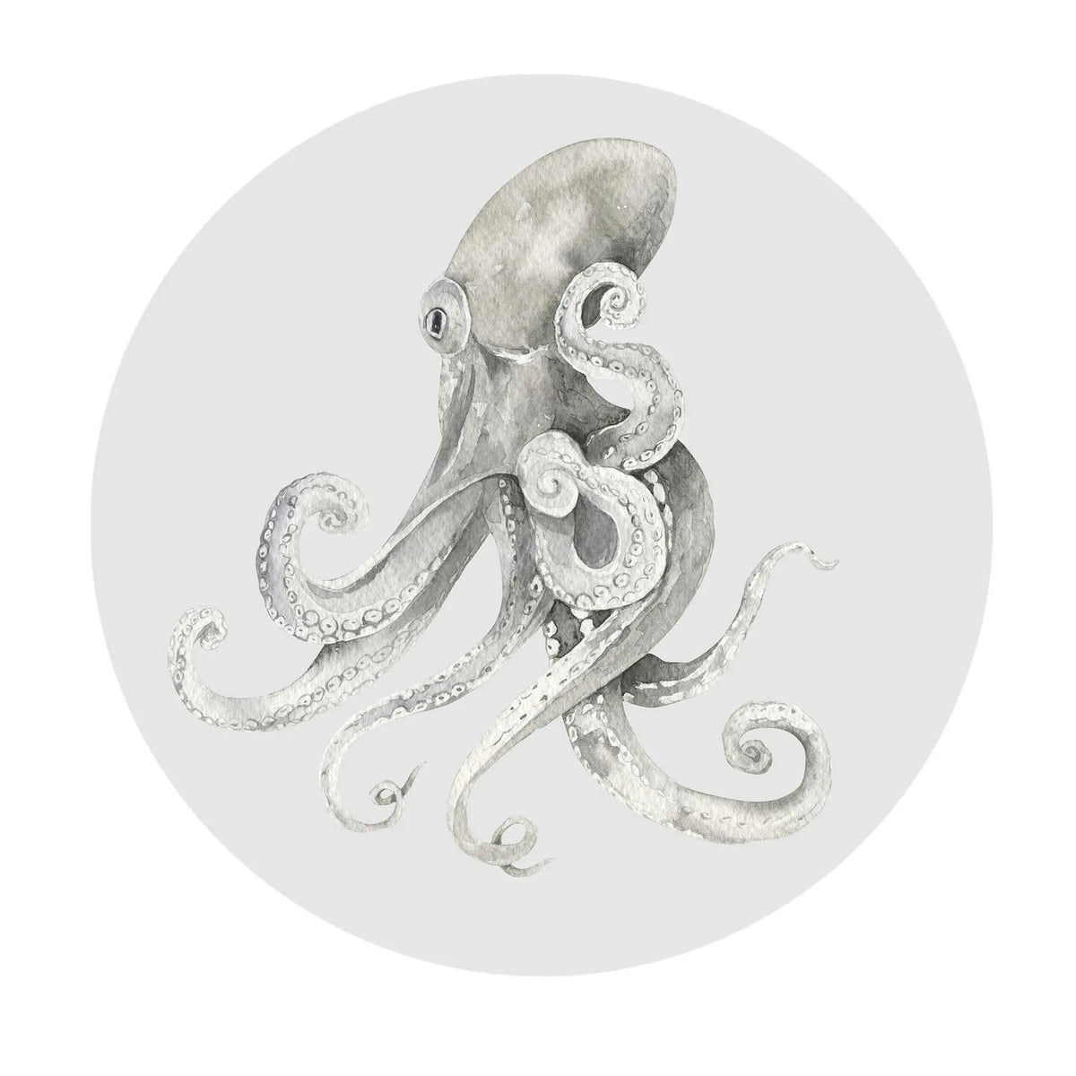 Sticker perete rotund cu caracatita desenata in acuarela octopus art