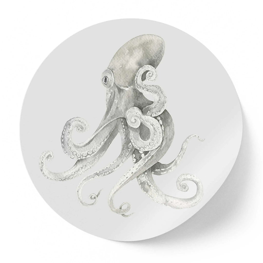 Sticker perete rotund cu caracatita desenata in acuarela octopus art