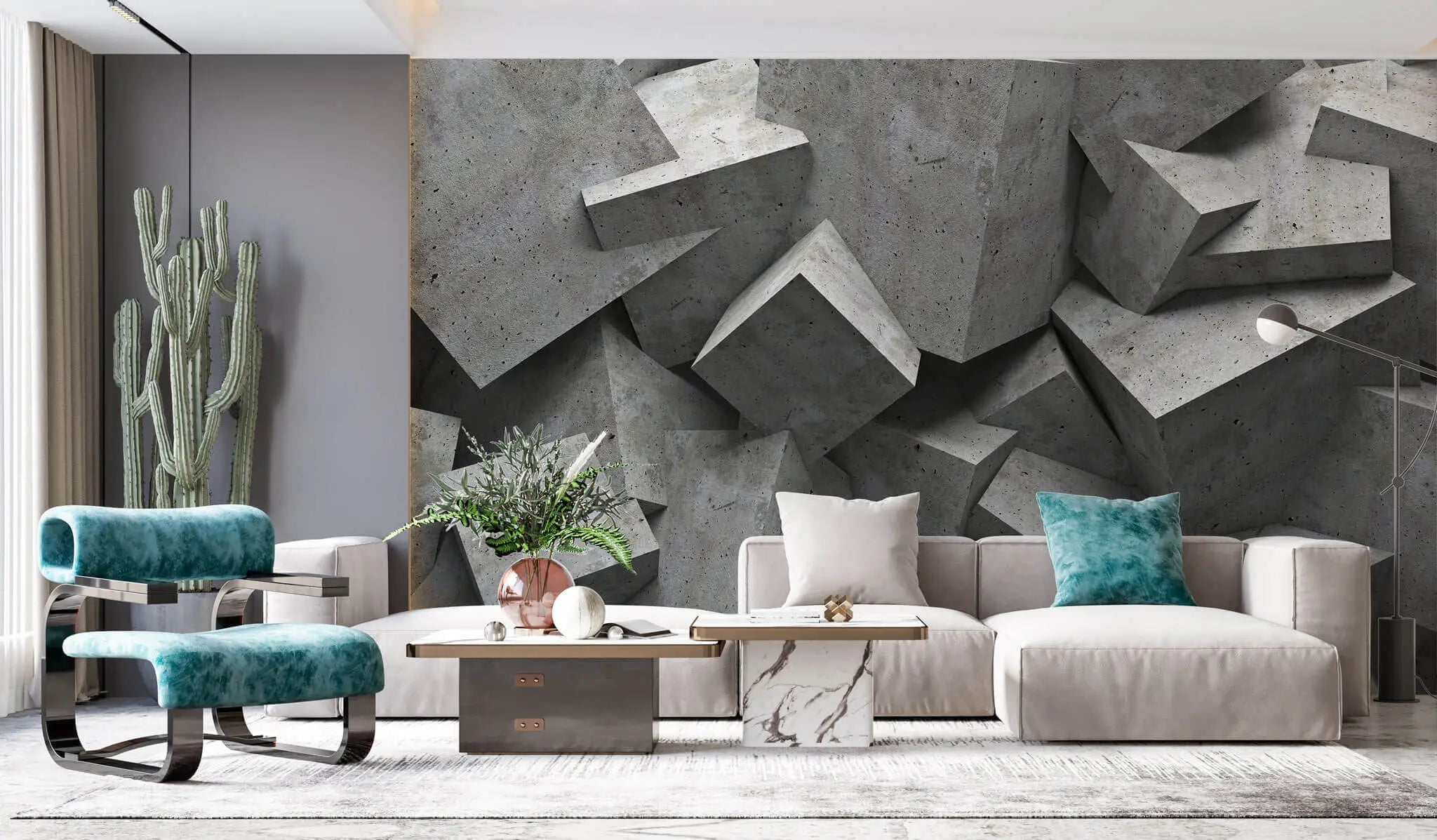 Tapet personalizat 3d cu blocuri de ciment imbinate asimetric concrete blocks dark