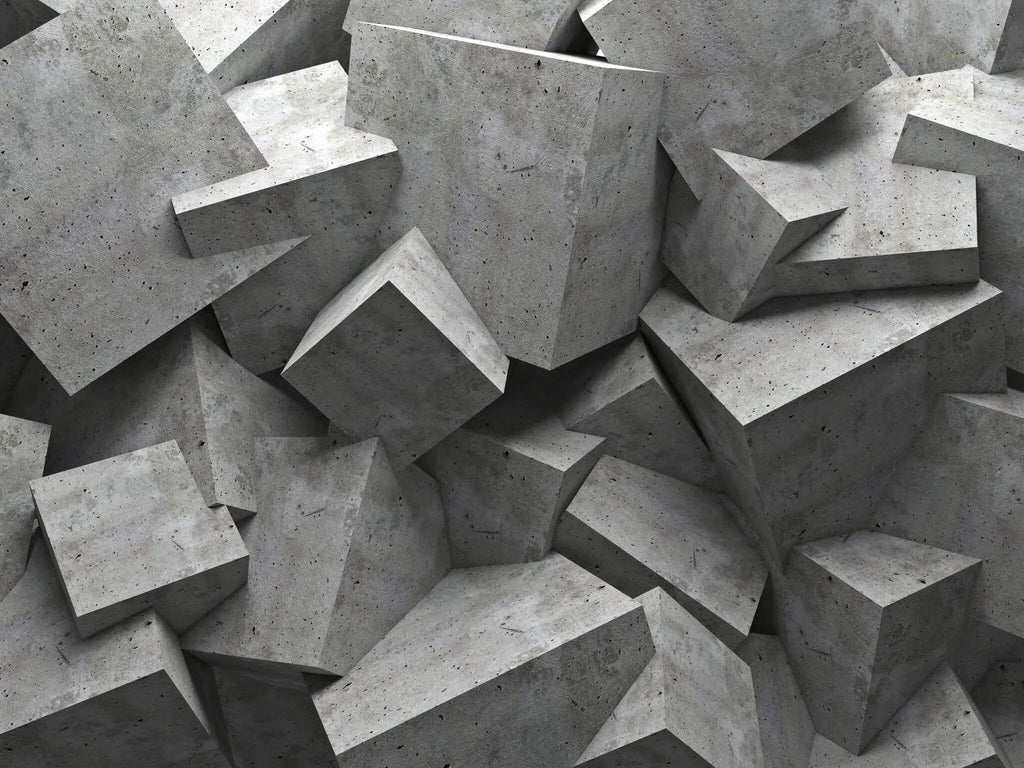 Tapet personalizat 3d cu blocuri de ciment imbinate asimetric concrete blocks dark