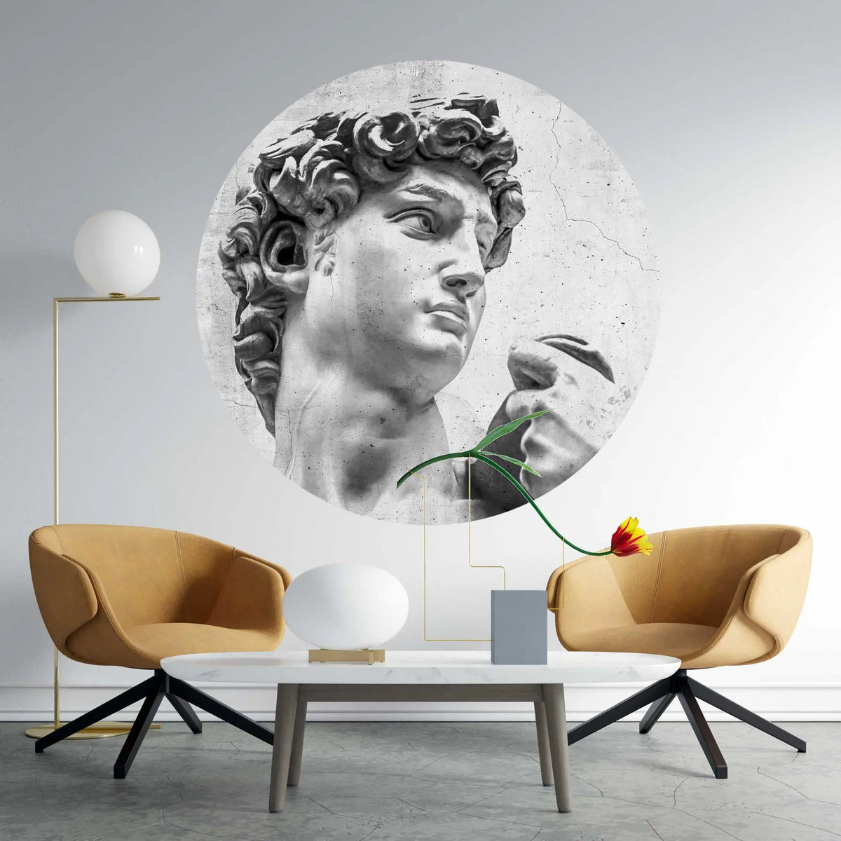 Sticker perete rotund victorian cu statuia lui david sculptura de tip portret david statue