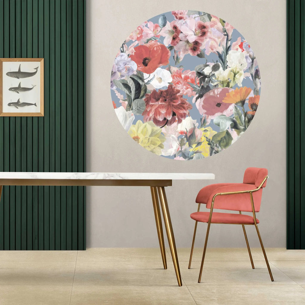 Sticker perete rotund floral cu flori intr un pastel retro retro pastel flower