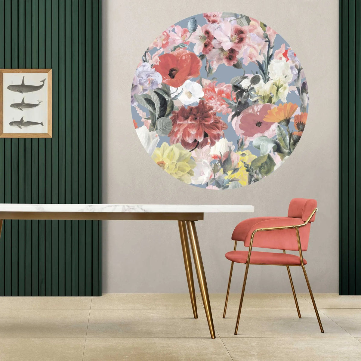 Sticker perete rotund floral cu flori intr un pastel retro retro pastel flower