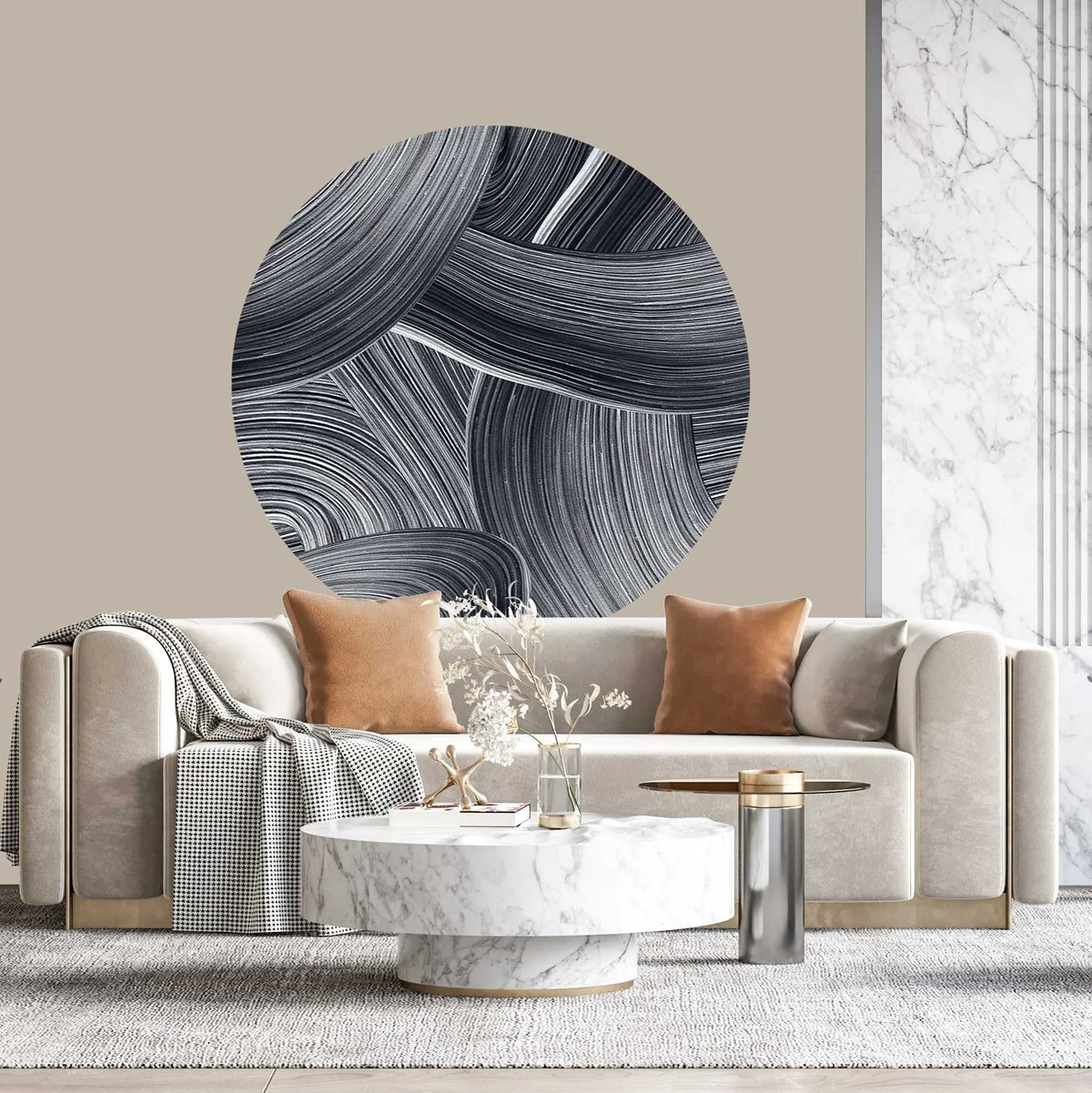 Sticker perete rotund abstract cu urme negre de pensula brush smudge