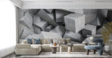 Tapet personalizat 3d cu blocuri de ciment imbinate asimetric in nuante de gri deschis concrete blocks light
