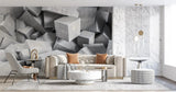 Tapet personalizat 3d cu blocuri de ciment imbinate asimetric in nuante de gri deschis concrete blocks light