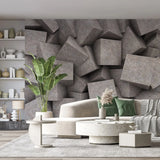 Tapet personalizat 3d cu blocuri de granit imbinate asimetric in nuante de maronii concrete blocks granit