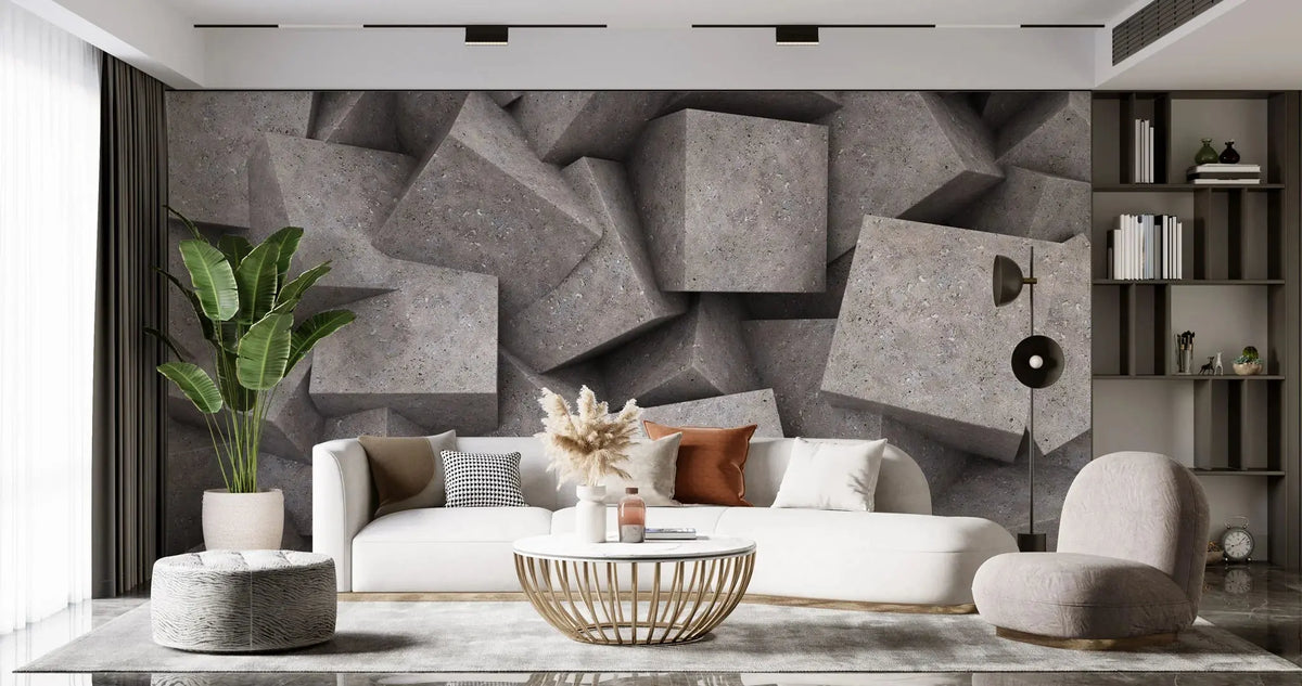Tapet personalizat 3d cu blocuri de granit imbinate asimetric in nuante de maronii concrete blocks granit