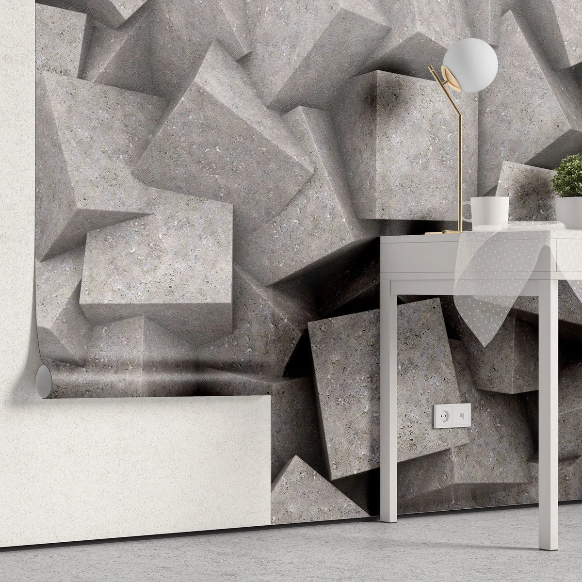 Tapet personalizat 3d cu blocuri de granit imbinate asimetric in nuante de maronii concrete blocks granit