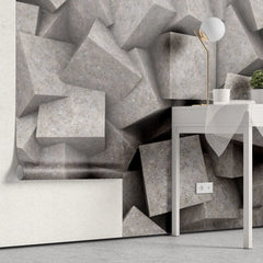 Tapet personalizat 3d cu blocuri de granit imbinate asimetric in nuante de maronii concrete blocks granit