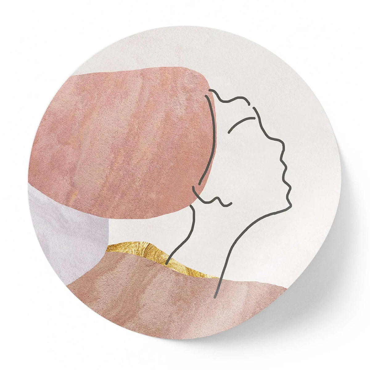 Sticker perete rotund line art cu portret si nuante de roz african pink