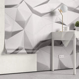 Tapet personalizat 3d cu forme fine geometrice triunghiulare albe in relief 3d white geometrics