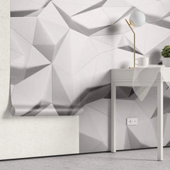 Tapet personalizat 3d cu forme fine geometrice triunghiulare albe in relief 3d white geometrics