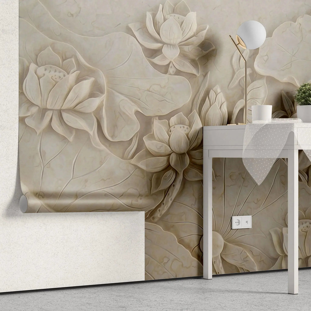 Tapet personalizat 3d cu efect de flori gravate in 3d engraved flowers