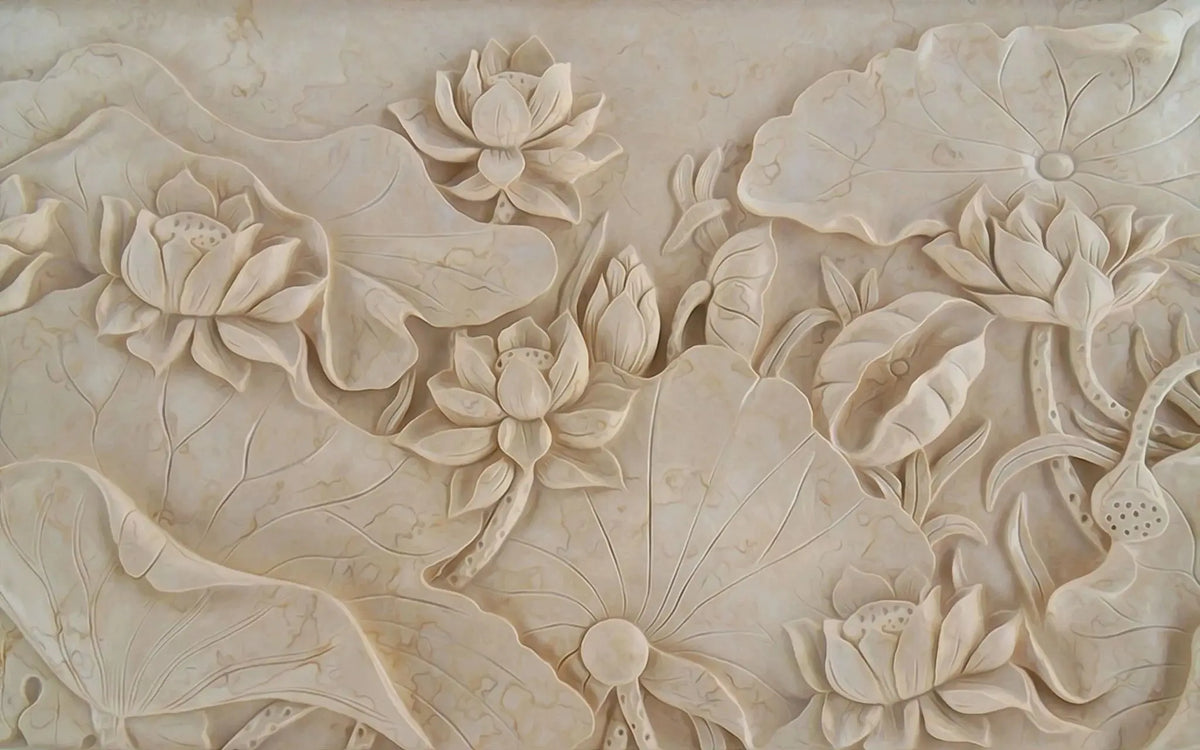 Tapet personalizat 3d cu efect de flori gravate in 3d engraved flowers