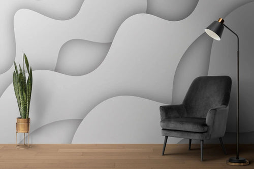 Tapet personalizat 3d cu forme abstracte albe cu efect 3d overlay white waves