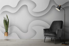 Tapet personalizat 3d cu design abstract in nuante de alb si umbre gri white frequency