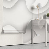 Tapet personalizat 3d cu design abstract in nuante de alb si umbre gri white frequency