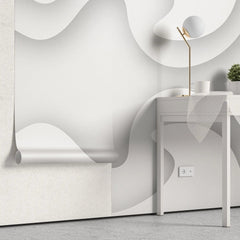 Tapet personalizat 3d cu design abstract in nuante de alb si umbre gri white frequency
