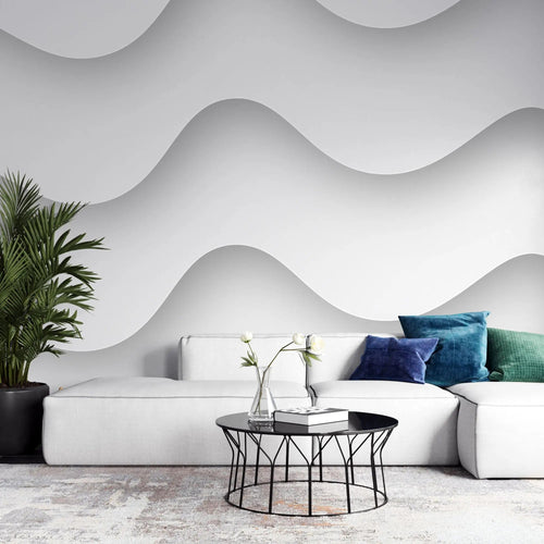 Tapet personalizat 3d cu forme abstracte albe si umbre cu efect 3d white waves