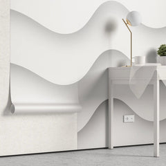 Tapet personalizat 3d cu forme abstracte albe si umbre cu efect 3d white waves