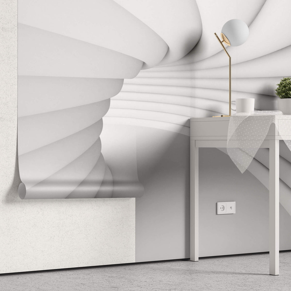 Tapet Personalizat 3D cu efect realist al unui tunel alb in perspectiva 3D - 3D TUNNEL