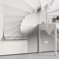 Tapet Personalizat 3D cu efect realist al unui tunel alb in perspectiva 3D - 3D TUNNEL