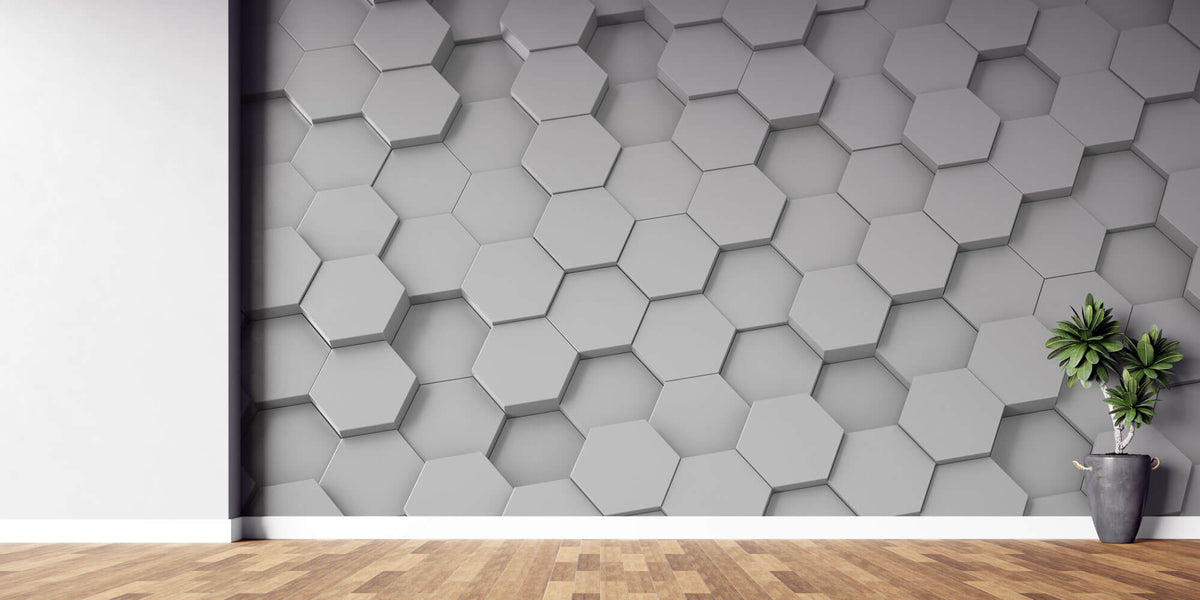 Tapet Personalizat 3D cu hexagoane iesite in relief in nuante de gri - GREY HEX