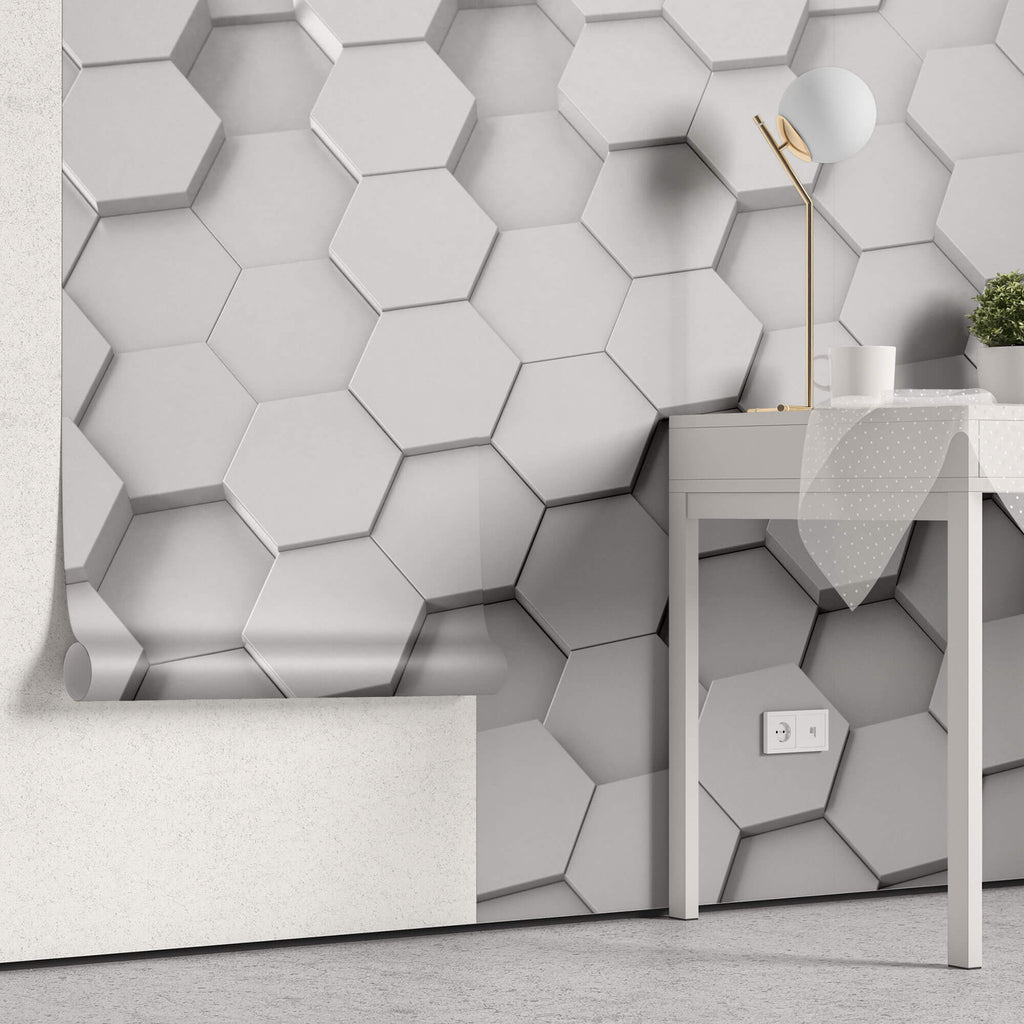 Tapet Personalizat 3D cu hexagoane iesite in relief in nuante de gri - GREY HEX