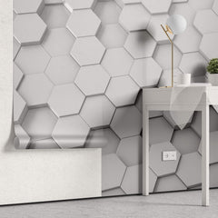 Tapet Personalizat 3D cu hexagoane iesite in relief in nuante de gri - GREY HEX