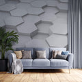 Tapet Personalizat 3D cu hexagoane iesite in relief in nuante de alb-gri vazute din apropiere - CLOSE UP HEX