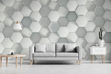 Tapet Personalizat 3D cu hexagoane albe iesite in relief cu efect de lumina si umbra - SHADOW HEXAGONS