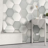 Tapet Personalizat 3D cu hexagoane albe iesite in relief cu efect de lumina si umbra - SHADOW HEXAGONS