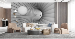 Tapet Personalizat 3D cu un tunel in viziune 3D si sfere plutind in departare - SPHERE VISION