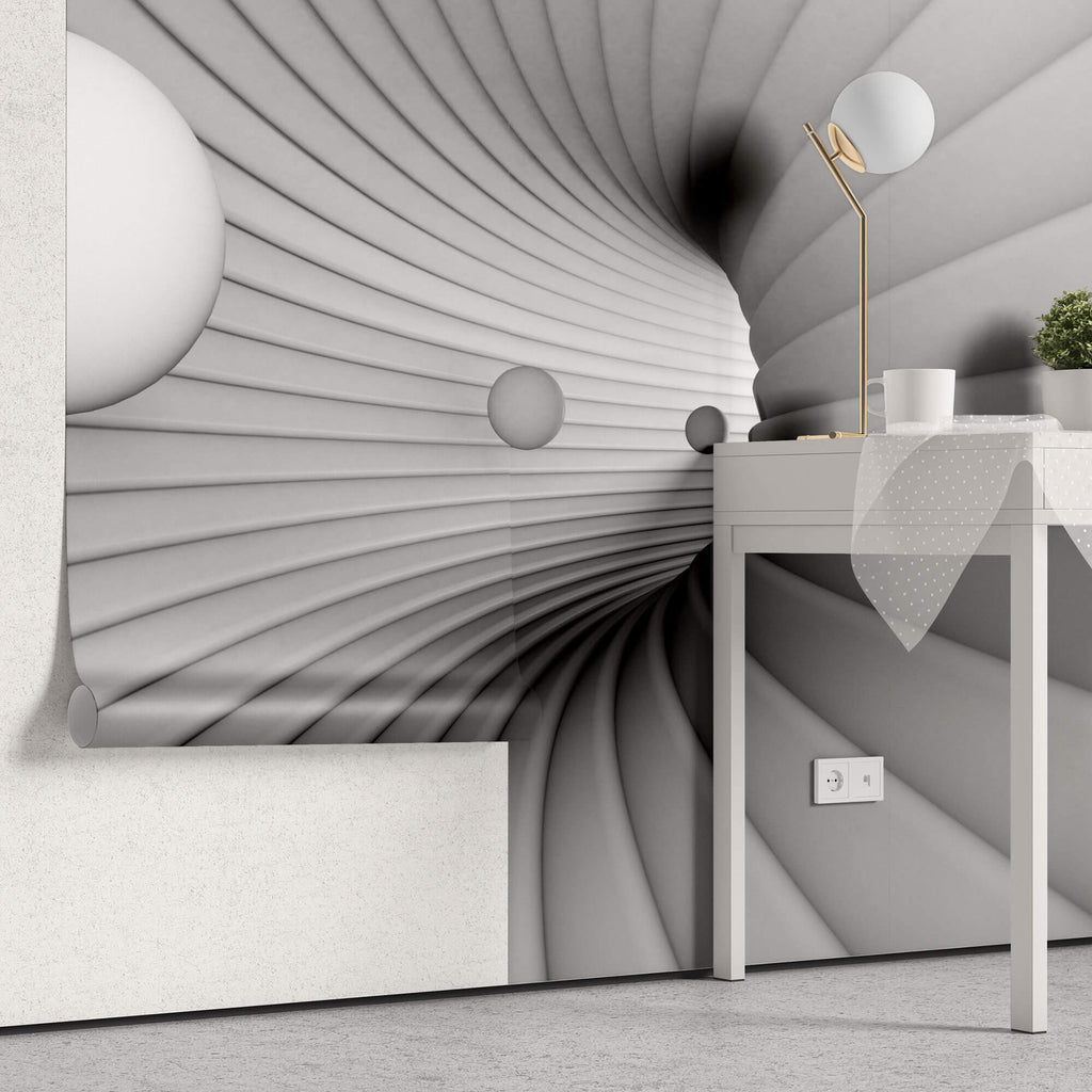 Tapet Personalizat 3D cu un tunel in viziune 3D si sfere plutind in departare - SPHERE VISION