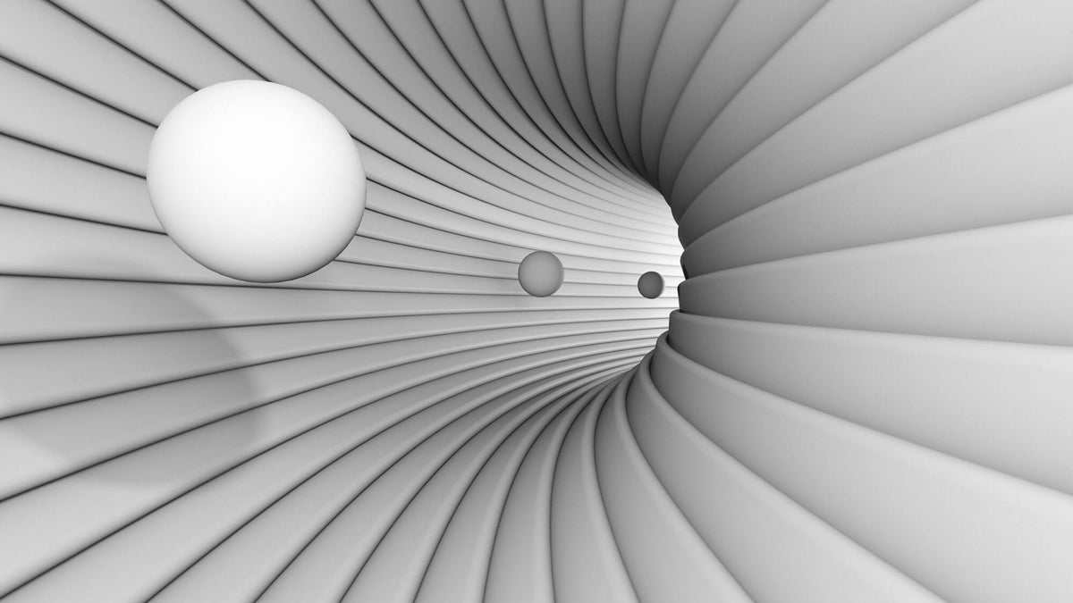 Tapet Personalizat 3D cu un tunel in viziune 3D si sfere plutind in departare - SPHERE VISION