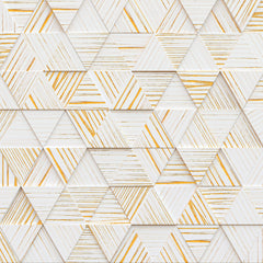 Tapet Personalizat 3D cu triunghiuri din lemn albe cu insertii aurii iesite in relief - WOODEN TRIANGLES