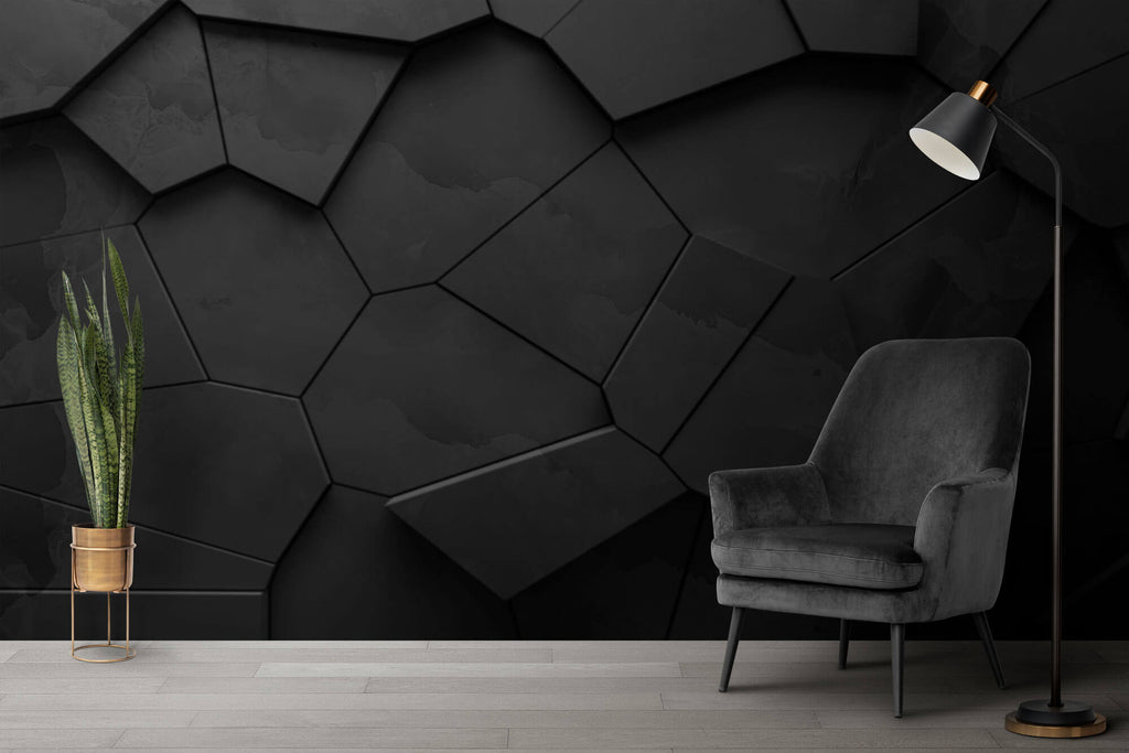 Tapet Personalizat 3D cu roca neagra sparta neuniform si iesita in relief - 3D CRACKED ROCK