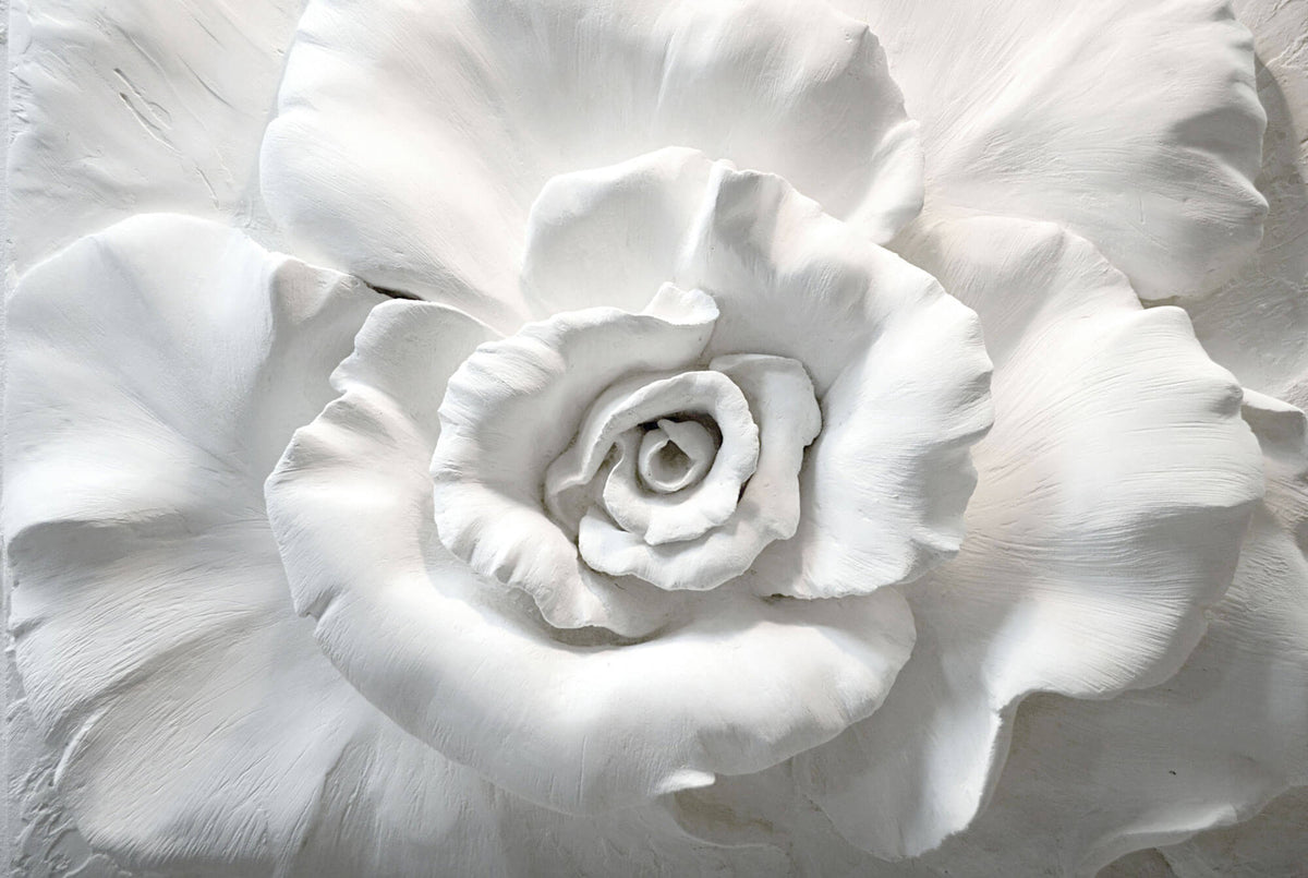 Tapet Personalizat 3D cu o floare din ipsos alb in relief - 3D PLASTER ROSE