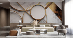 Tapet Personalizat 3D cu inele aurii si marmura alba - GOLD METALIC MARBLE