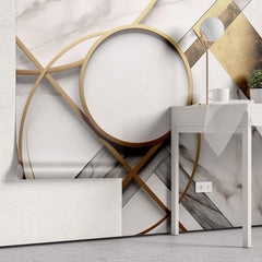 Tapet Personalizat 3D cu inele aurii si marmura alba - GOLD METALIC MARBLE