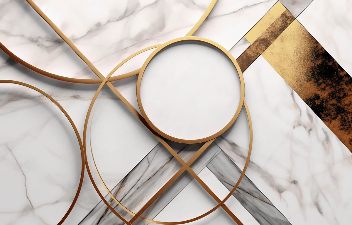 Tapet Personalizat 3D cu inele aurii si marmura alba - GOLD METALIC MARBLE