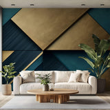 Tapet Personalizat 3D cu un panou turcoaz si auriu cu efect 3D - TURQUOISE PANNELING