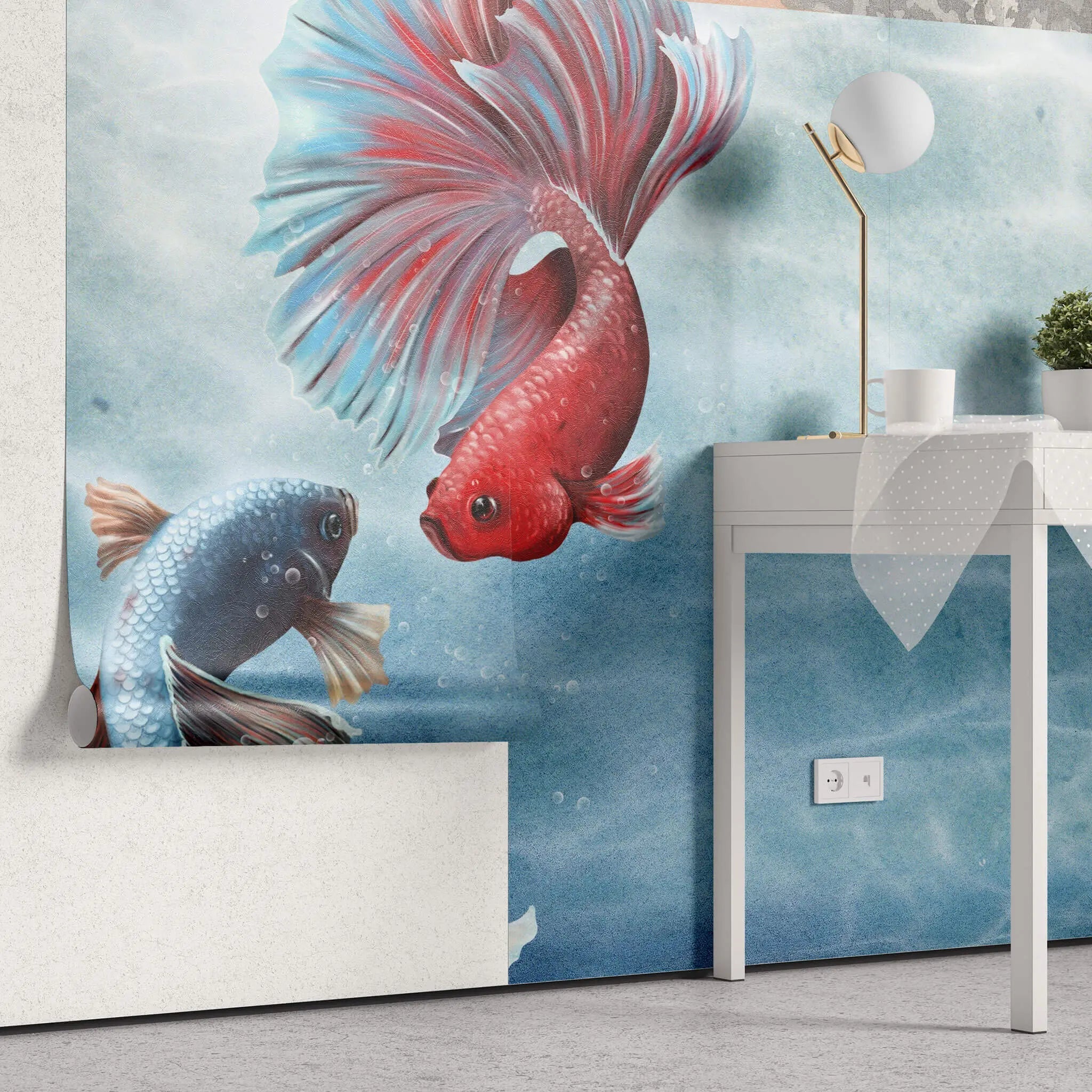 Tapet personalizat watercolor cu pesti exotici sub apa exotic pisces
