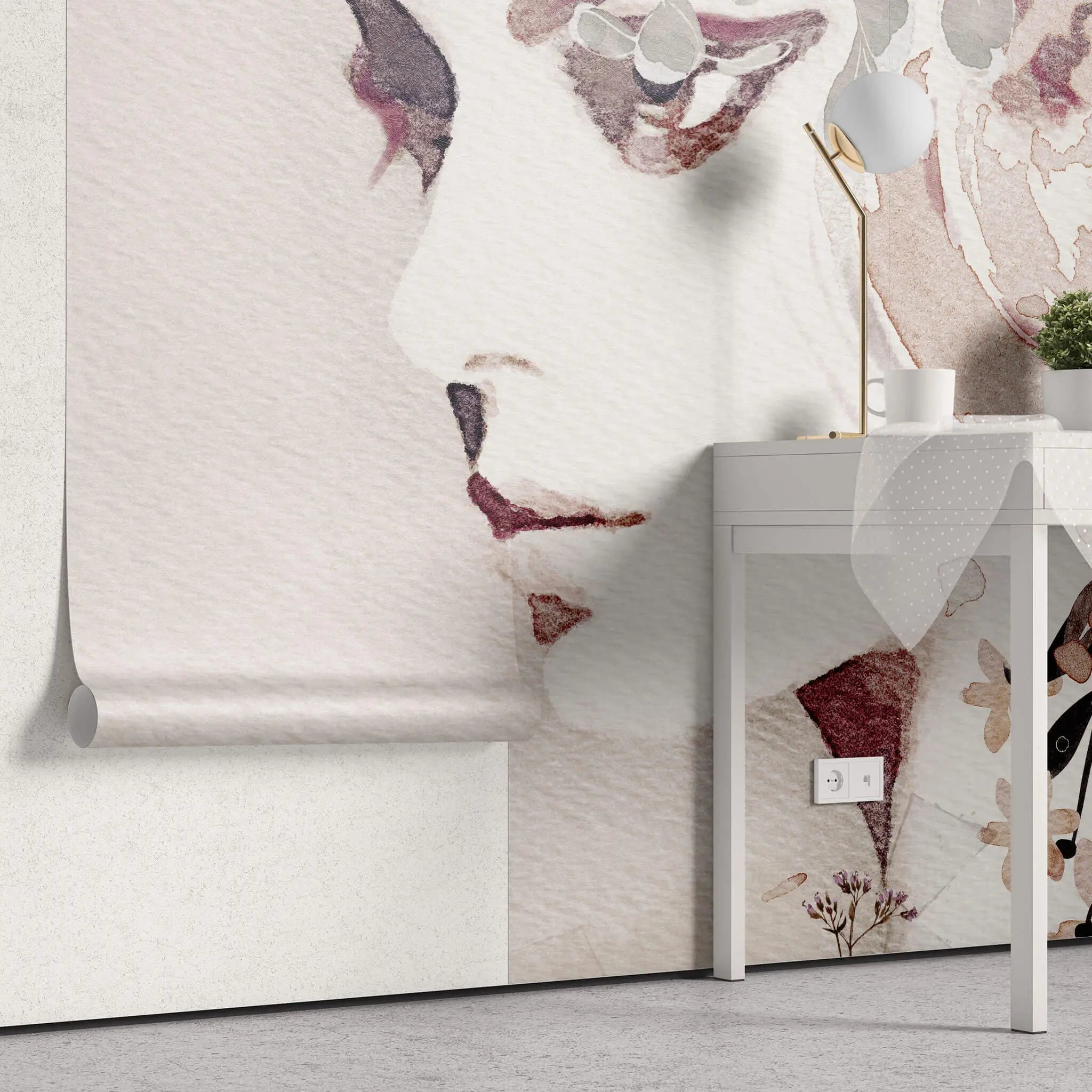 Tapet personalizat watercolor cu portret dama in nuante rozalii la femme