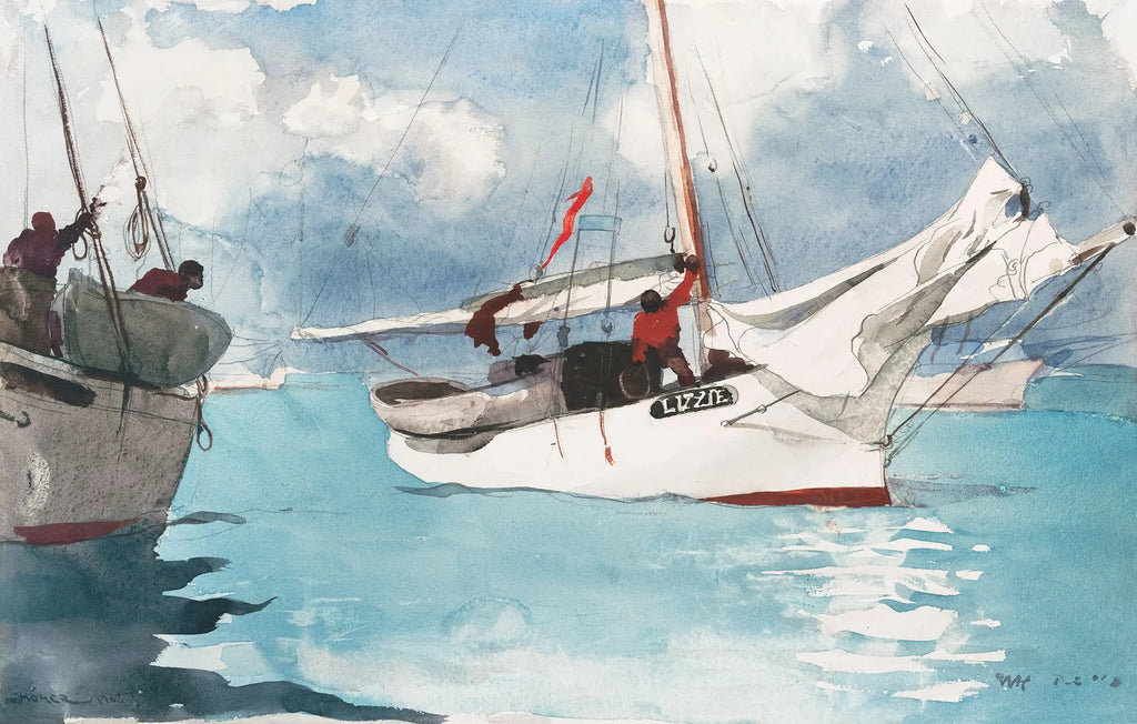 Tapet personalizat watercolor cu barci albe lizzie boat