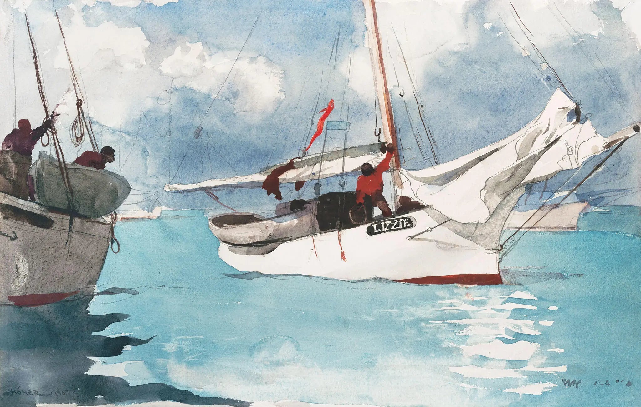 Tapet personalizat watercolor cu barci albe lizzie boat