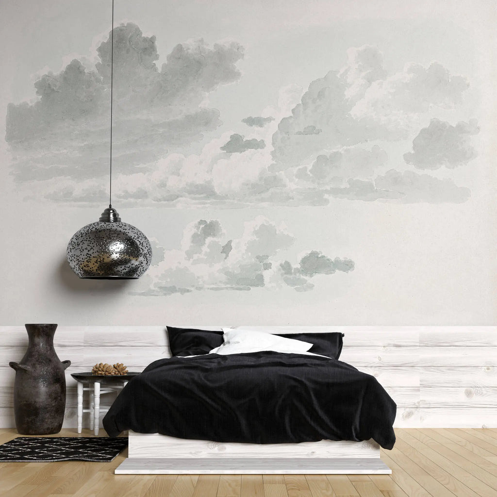 Tapet personalizat watercolor cu nori albi si gri stormy clouds