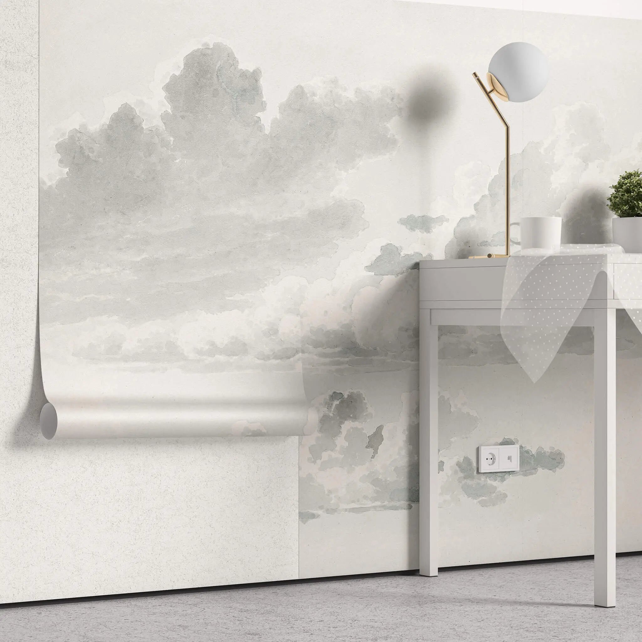 Tapet personalizat watercolor cu nori albi si gri stormy clouds