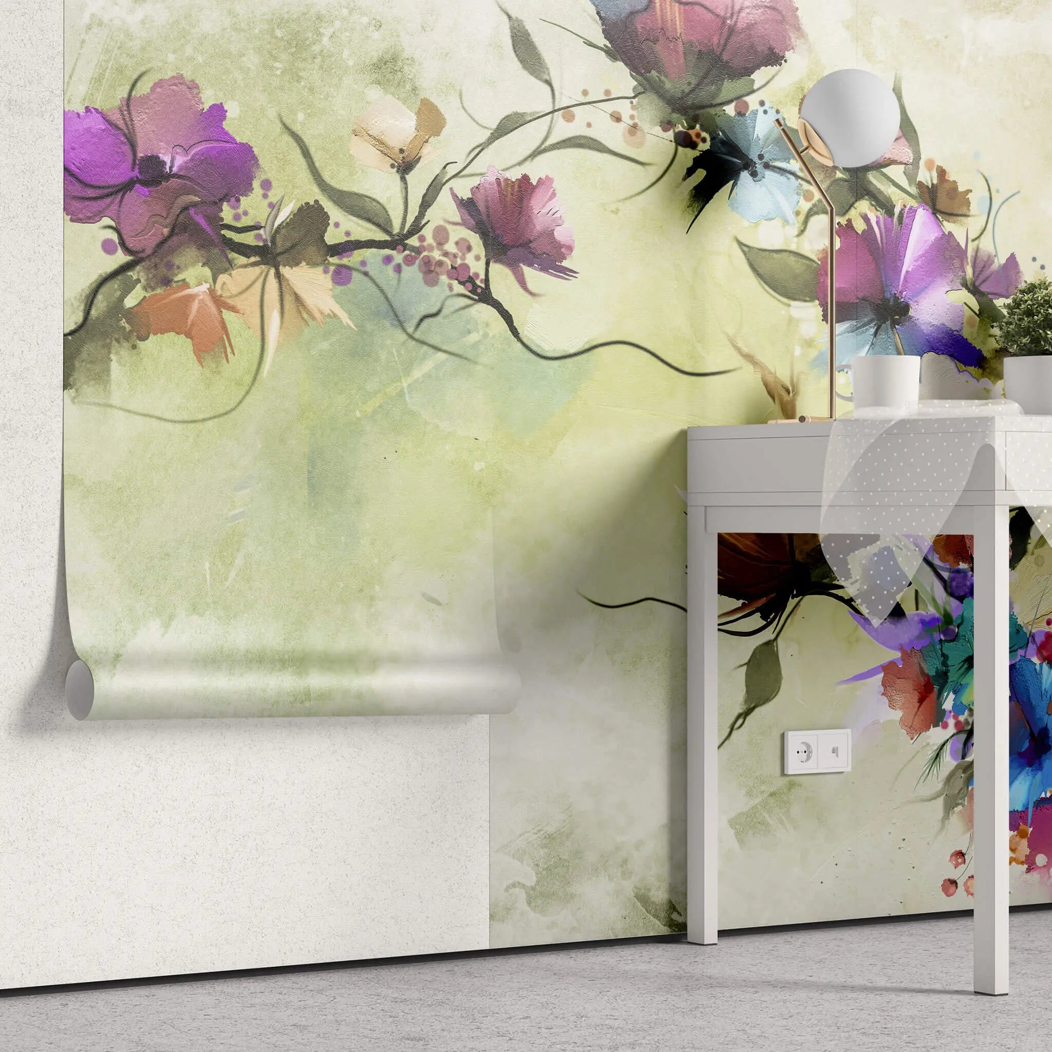 Tapet personalizat watercolor cu flori de petunie colorate watercolor petunias